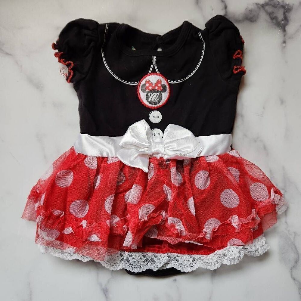 Minnie mouse Disney baby 6 month girl polka dot tutu bodysuit one piece puff sle
